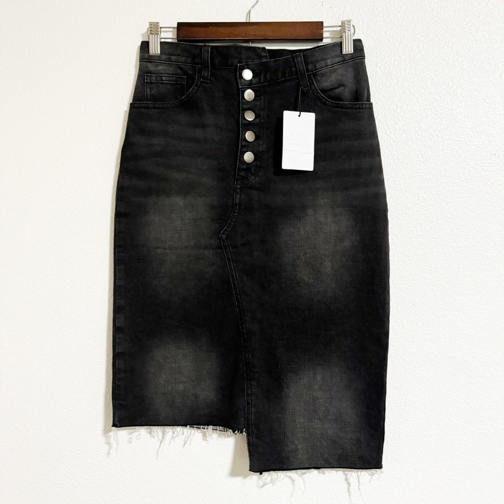 JOA Asymmetrical Black Denim Midi Skirt Size 26/2